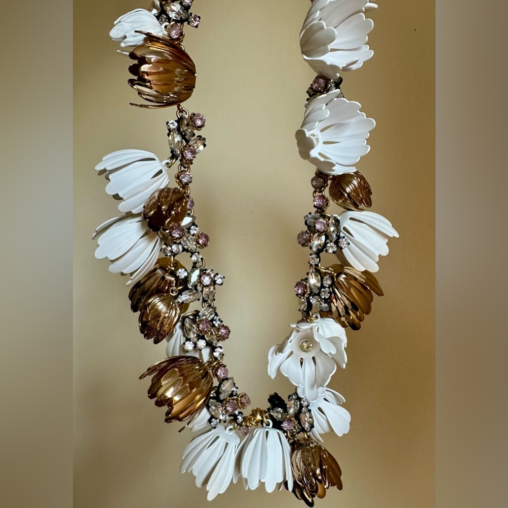J.Crew Elegant Floral Necklace with White and Brown Accents
